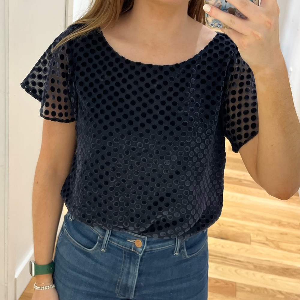 LOFT small navy burnout velvet blouse